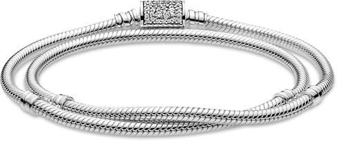 PANDORA Pandora Moments Double Wrap Barrel Clasp Snake Bracelet, 925 Sterling Silver, Size: 21cm, 8.3 in - 599544C01-D21 in Saudi Arabia