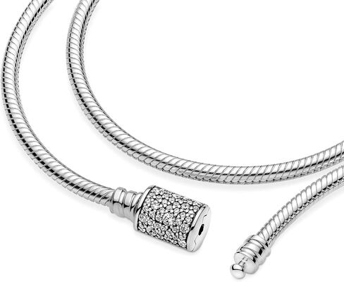 PANDORA Pandora Moments Double Wrap Barrel Clasp Snake Bracelet, 925 Sterling Silver, Size: 21cm, 8.3 in - 599544C01-D21 in Saudi Arabia