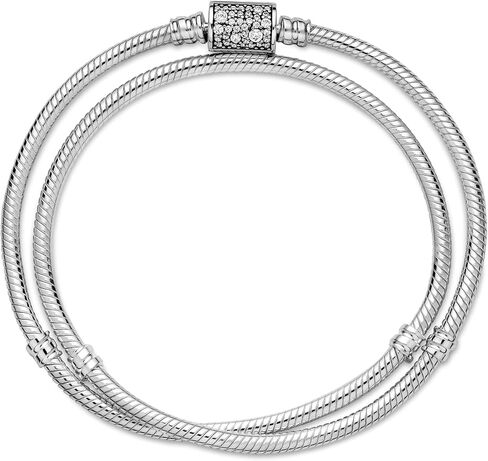 PANDORA Pandora Moments Double Wrap Barrel Clasp Snake Bracelet, 925 Sterling Silver, Size: 21cm, 8.3 in - 599544C01-D21 in Saudi Arabia