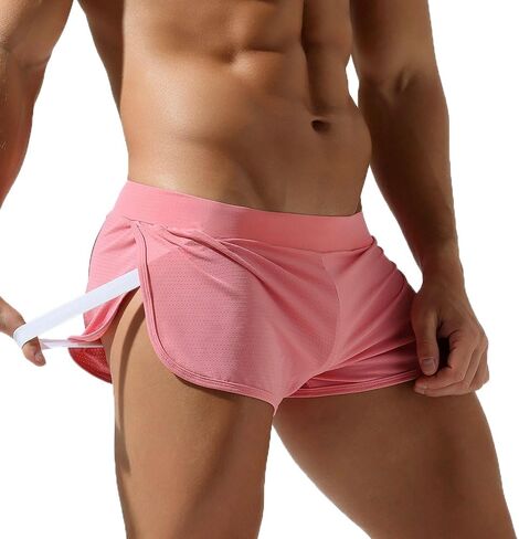 Men's Breathable Active Shorts Workout Gym Athletic Split Sides Trunks Lounge Boxers Underwear Sleep Bottoms in Kuwait
