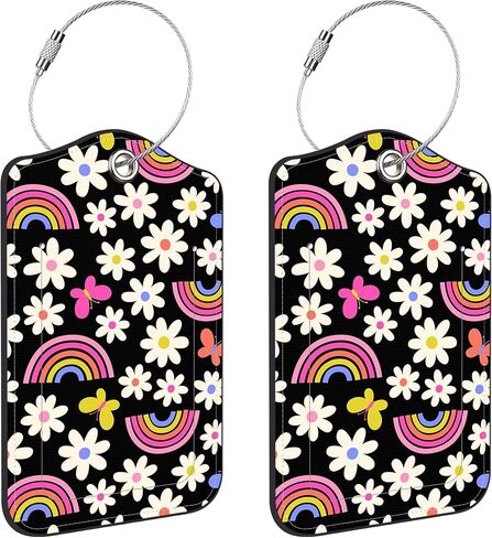 2 Pack Luggage Tags for Suitcase,Rainbow and Butterfly PU Leather Luggage Tags with Privacy Cover Name Address Labels and Steel Ring,Creative Travel Accessories for Men and Women in Saudi Arabia