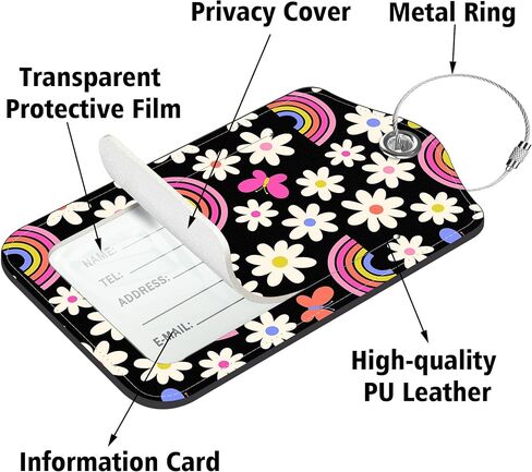 2 Pack Luggage Tags for Suitcase,Rainbow and Butterfly PU Leather Luggage Tags with Privacy Cover Name Address Labels and Steel Ring,Creative Travel Accessories for Men and Women in Saudi Arabia