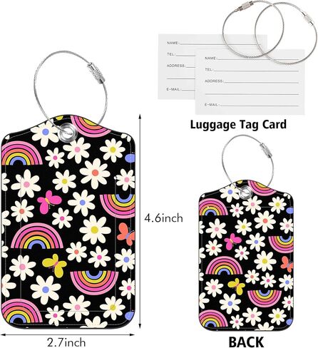 2 Pack Luggage Tags for Suitcase,Rainbow and Butterfly PU Leather Luggage Tags with Privacy Cover Name Address Labels and Steel Ring,Creative Travel Accessories for Men and Women in Saudi Arabia