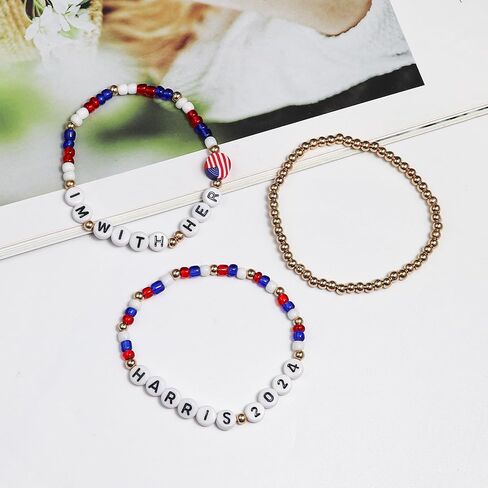 3Pcs/Set Handmade 2024 Kamala Harris Seed Beads Bracelets Merch Kamala Harris Merchandise Bracelet President Vote Campaign for Harris Supporter in Kuwait
