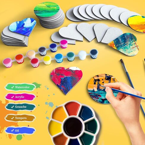 74 قطعة من لوحات القماش المغناطيسية المغناطيسية الصغيرة لوحات قماشية مغناطيسية فارغة لخزانة الثلاجة والدهانات الفنية والحرف اليدوية (قلب، شكل دائري) in Kuwait