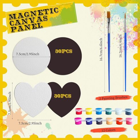 74 قطعة من لوحات القماش المغناطيسية المغناطيسية الصغيرة لوحات قماشية مغناطيسية فارغة لخزانة الثلاجة والدهانات الفنية والحرف اليدوية (قلب، شكل دائري) in Kuwait