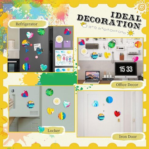 74 قطعة من لوحات القماش المغناطيسية المغناطيسية الصغيرة لوحات قماشية مغناطيسية فارغة لخزانة الثلاجة والدهانات الفنية والحرف اليدوية (قلب، شكل دائري) in Kuwait