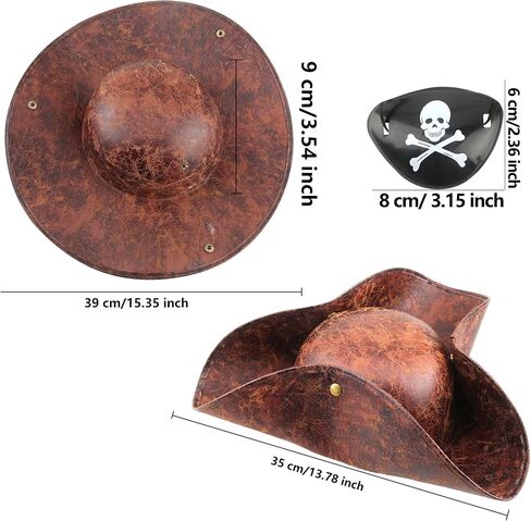 2 Pack Faux Leather Pirate Hat Brown Tricorn Hats with 4 Pack Pirate Eye Patch for Halloween Cosplay Pirate Theme Party Accessories in Saudi Arabia