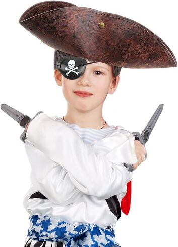 2 Pack Faux Leather Pirate Hat Brown Tricorn Hats with 4 Pack Pirate Eye Patch for Halloween Cosplay Pirate Theme Party Accessories in Saudi Arabia
