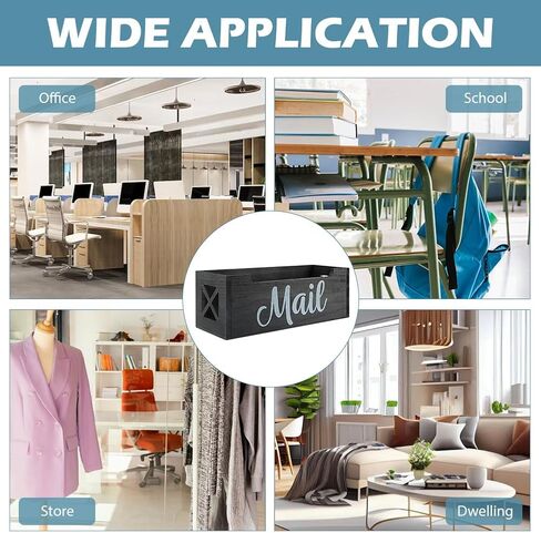 Mail Organizer,Mail Holder with 2 Slots,Mail Tray for Wall Table Countertop,Wood Desk Mail Basket,Black Envelope Holder for Home Office(Color:Black) in Kuwait