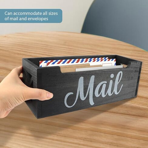 Mail Organizer,Mail Holder with 2 Slots,Mail Tray for Wall Table Countertop,Wood Desk Mail Basket,Black Envelope Holder for Home Office(Color:Black) in Kuwait