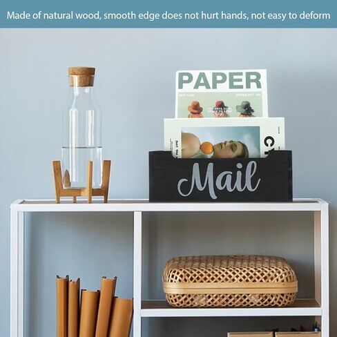 Mail Organizer,Mail Holder with 2 Slots,Mail Tray for Wall Table Countertop,Wood Desk Mail Basket,Black Envelope Holder for Home Office(Color:Black) in Kuwait