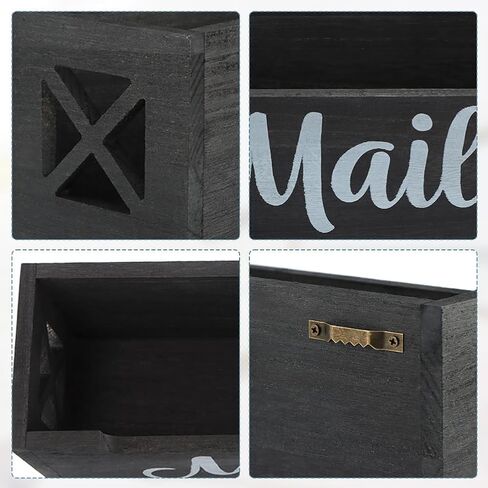 Mail Organizer,Mail Holder with 2 Slots,Mail Tray for Wall Table Countertop,Wood Desk Mail Basket,Black Envelope Holder for Home Office(Color:Black) in Kuwait