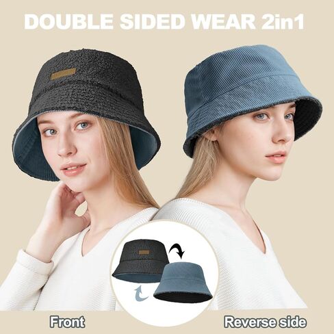 Sukeen Winter Bucket Hat for Women Men Double Side Wear Warm Hat Faux Fur Plush Winter Hat Trendy Fisherman Cap for Daily in Saudi Arabia