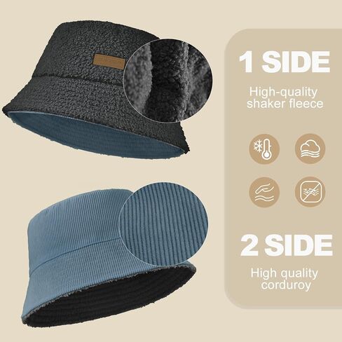 Sukeen Winter Bucket Hat for Women Men Double Side Wear Warm Hat Faux Fur Plush Winter Hat Trendy Fisherman Cap for Daily in Saudi Arabia