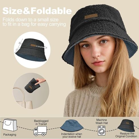 Sukeen Winter Bucket Hat for Women Men Double Side Wear Warm Hat Faux Fur Plush Winter Hat Trendy Fisherman Cap for Daily in Saudi Arabia