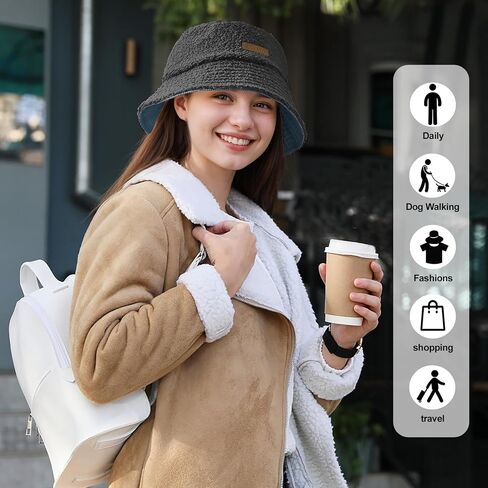 Sukeen Winter Bucket Hat for Women Men Double Side Wear Warm Hat Faux Fur Plush Winter Hat Trendy Fisherman Cap for Daily in Saudi Arabia