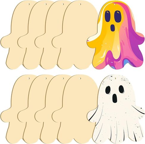 حجم كبير 7 "هالوين شرائح خشبية غير مكتملة الحلي الخشبية الفارغة DIY الحرف الخشبية لطلاء الديكور المعلق للحرف اليدوية حفلة عيد الشكر الخريف حفلة عيد الميلاد زينة معلقة (أشباح) in Kuwait