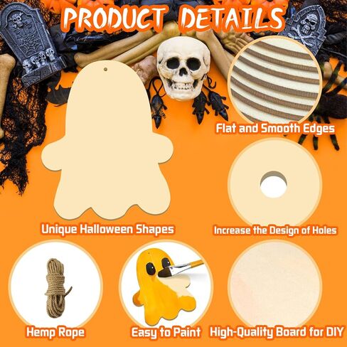 حجم كبير 7 "هالوين شرائح خشبية غير مكتملة الحلي الخشبية الفارغة DIY الحرف الخشبية لطلاء الديكور المعلق للحرف اليدوية حفلة عيد الشكر الخريف حفلة عيد الميلاد زينة معلقة (أشباح) in Kuwait