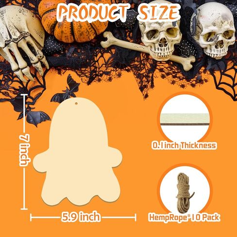 حجم كبير 7 "هالوين شرائح خشبية غير مكتملة الحلي الخشبية الفارغة DIY الحرف الخشبية لطلاء الديكور المعلق للحرف اليدوية حفلة عيد الشكر الخريف حفلة عيد الميلاد زينة معلقة (أشباح) in Kuwait