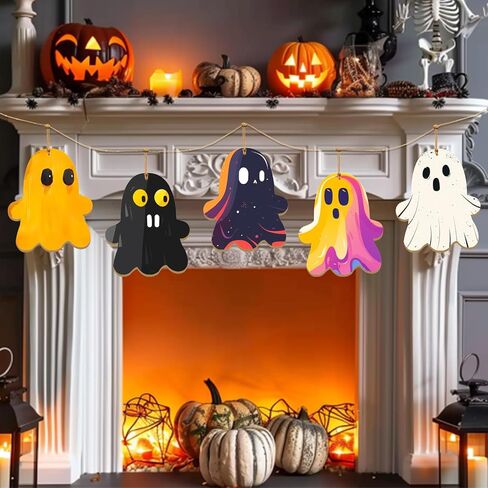 حجم كبير 7 "هالوين شرائح خشبية غير مكتملة الحلي الخشبية الفارغة DIY الحرف الخشبية لطلاء الديكور المعلق للحرف اليدوية حفلة عيد الشكر الخريف حفلة عيد الميلاد زينة معلقة (أشباح) in Kuwait