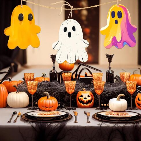 حجم كبير 7 "هالوين شرائح خشبية غير مكتملة الحلي الخشبية الفارغة DIY الحرف الخشبية لطلاء الديكور المعلق للحرف اليدوية حفلة عيد الشكر الخريف حفلة عيد الميلاد زينة معلقة (أشباح) in Kuwait