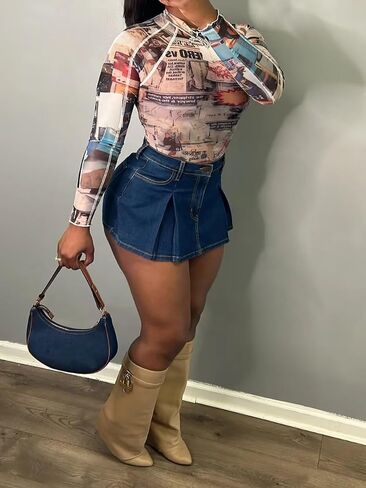 Womens Denim Jeans Skirt Shorts Mini Cargo High Waist Sexy Plus Size Pleated Skorts in Saudi Arabia