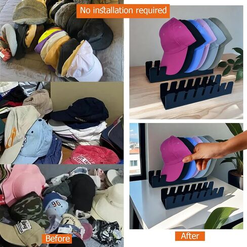 Hat Stand for Baseball Caps,Acrylic Hat Organizer Display,No-Installation Hat Hanger,Hat Storage for Baseball Caps, 2 Pcs for 14 Baseball Caps Display and Organizer for Bedroom,Closet,Office (Black) in Saudi Arabia
