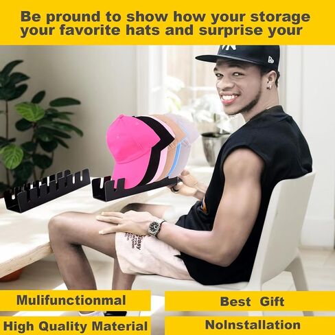Hat Stand for Baseball Caps,Acrylic Hat Organizer Display,No-Installation Hat Hanger,Hat Storage for Baseball Caps, 2 Pcs for 14 Baseball Caps Display and Organizer for Bedroom,Closet,Office (Black) in Saudi Arabia