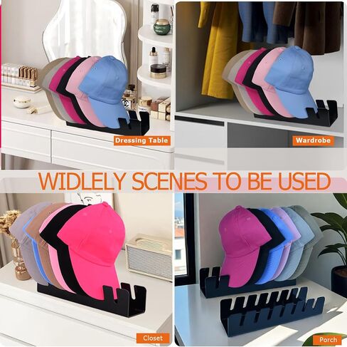 Hat Stand for Baseball Caps,Acrylic Hat Organizer Display,No-Installation Hat Hanger,Hat Storage for Baseball Caps, 2 Pcs for 14 Baseball Caps Display and Organizer for Bedroom,Closet,Office (Black) in Saudi Arabia