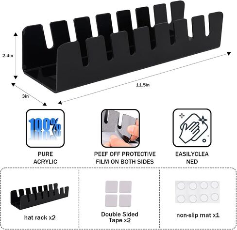 Hat Stand for Baseball Caps,Acrylic Hat Organizer Display,No-Installation Hat Hanger,Hat Storage for Baseball Caps, 2 Pcs for 14 Baseball Caps Display and Organizer for Bedroom,Closet,Office (Black) in Saudi Arabia