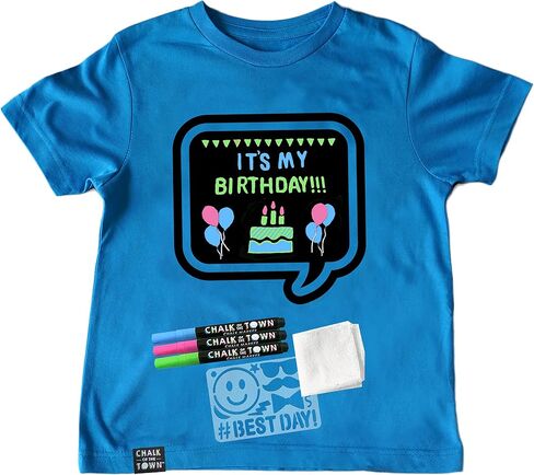 Blue Speech Bubble Chalkboard Short Sleeve T-Shirt Kit for Kids with 3 Markers and 1 Stencil (Youth X-Small) in Saudi Arabia