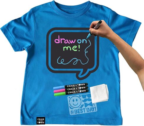 Blue Speech Bubble Chalkboard Short Sleeve T-Shirt Kit for Kids with 3 Markers and 1 Stencil (Youth X-Small) in Saudi Arabia