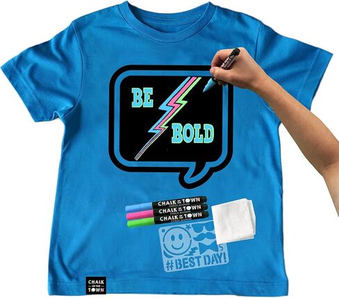 Blue Speech Bubble Chalkboard Short Sleeve T-Shirt Kit for Kids with 3 Markers and 1 Stencil (Youth X-Small) in Saudi Arabia