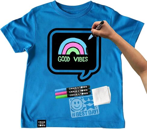 Blue Speech Bubble Chalkboard Short Sleeve T-Shirt Kit for Kids with 3 Markers and 1 Stencil (Youth X-Small) in Saudi Arabia