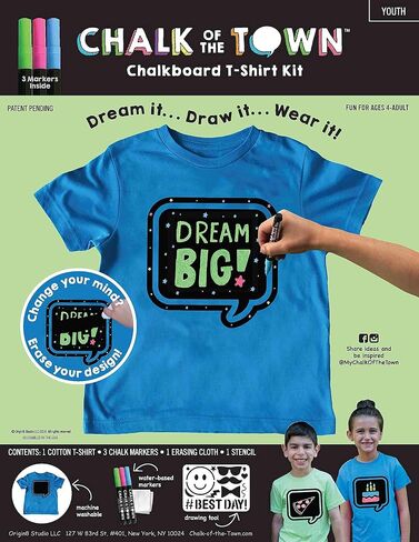 Blue Speech Bubble Chalkboard Short Sleeve T-Shirt Kit for Kids with 3 Markers and 1 Stencil (Youth X-Small) in Saudi Arabia