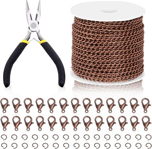Swpeet 102Pcs Silver 3mm Jewelry Making Chains Kit with Jump Rings, Lobster Clasps and Jewelry Plier, Necklace Chains Flat Cable Link Chain Bulk Ideal for DIY Craft Jewelry Chain Making in Saudi Arabia