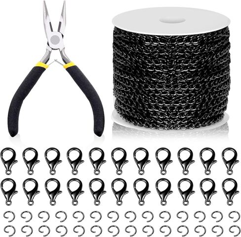 Swpeet 102Pcs Silver 3mm Jewelry Making Chains Kit with Jump Rings, Lobster Clasps and Jewelry Plier, Necklace Chains Flat Cable Link Chain Bulk Ideal for DIY Craft Jewelry Chain Making in Saudi Arabia