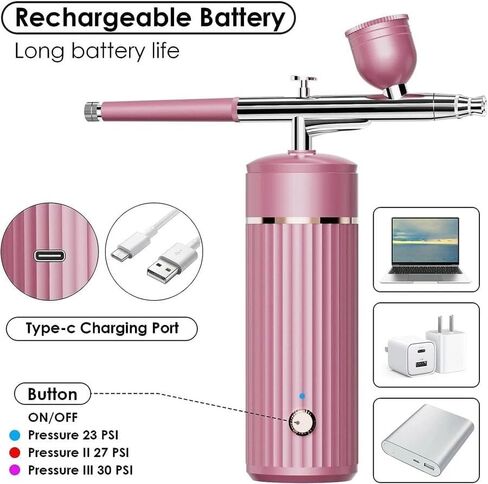 Aepto Airbrush for Nails Cordless Portable Airbrush Kit with Compressor 3 Levels 35 Psi High Pressure Rechargeable Air Brush Machine with 0.3mm Nozzle for Nail Art, Makeup, Painting, Cake Decor in Saudi Arabia