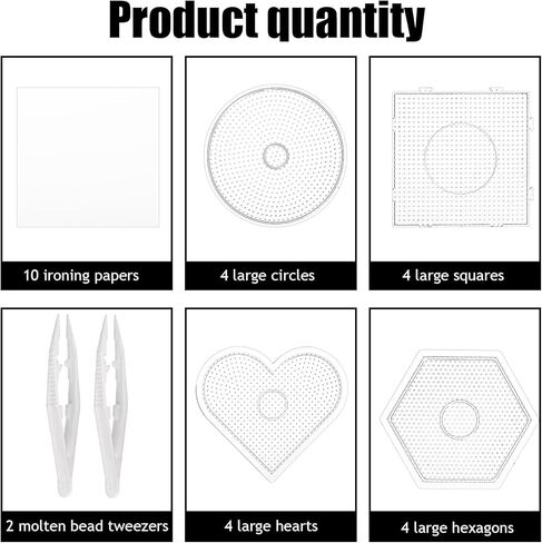 Suwimut 16 قطعة من ألواح خرز الصمامات 5 مم، لوحات خرز بلاستيكية شفافة كبيرة مع ملاقط خرز و10 ورق كي، مجموعة لوحات ربط خرز الصمامات للأطفال DIY خرز حرفي، 4 أشكال in Kuwait