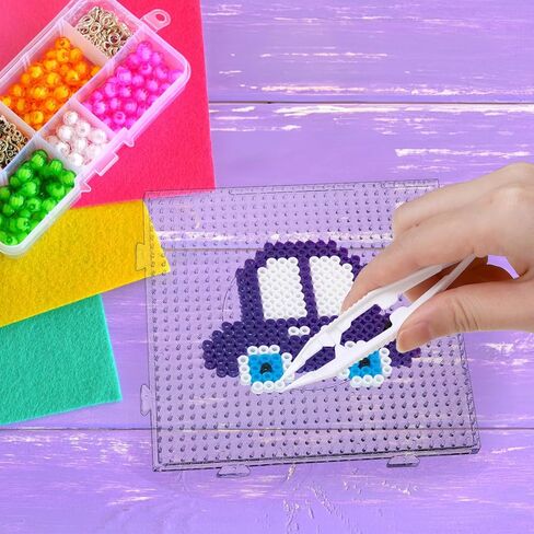 Suwimut 16 قطعة من ألواح خرز الصمامات 5 مم، لوحات خرز بلاستيكية شفافة كبيرة مع ملاقط خرز و10 ورق كي، مجموعة لوحات ربط خرز الصمامات للأطفال DIY خرز حرفي، 4 أشكال in Kuwait