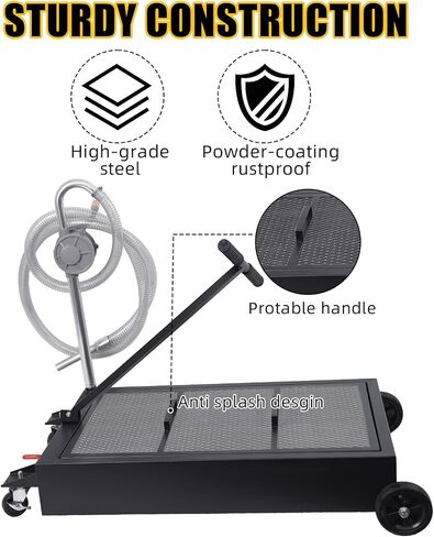Oil Drain Pan, 20 Gallon Oil Drain Pan with Pump, 76L Foldable Low Profile Oil Drain Pan with Hose, Large Capacity Oil Change Pan Heavy Duty, Rolling Oil Drain Cart for Trucks, Buses, RVs in Saudi Arabia