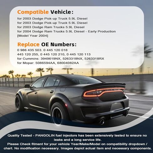 PANGOLIN 0986435503 0445120255 0445120018 Fuel Injector for 2003-2004 Dodge Pick-up Ram Cummins 5.9L Engine Afteramrket Parts in Kuwait