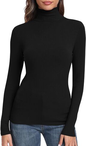 GEMBERA Womens Long Sleeve Turtle Neck Basic Slim Fitted Ribbed Knit Tops Thermal Shirts in Saudi Arabia