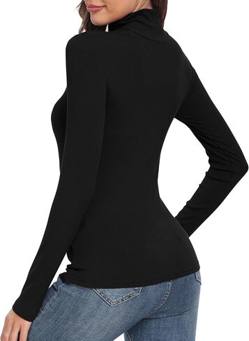 GEMBERA Womens Long Sleeve Turtle Neck Basic Slim Fitted Ribbed Knit Tops Thermal Shirts in Saudi Arabia
