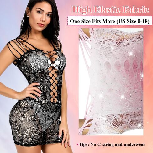 بدلة نسائية مثيرة بشبكة صيد السمك من حجر الراين سباركلي، ملابس داخلية شبكية بيضاء من شبكة صيد السمك، قميص بيبي دول in Kuwait