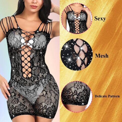 بدلة نسائية مثيرة بشبكة صيد السمك من حجر الراين سباركلي، ملابس داخلية شبكية بيضاء من شبكة صيد السمك، قميص بيبي دول in Kuwait