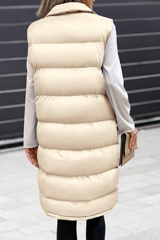 PRETTYGARDEN Women's Fall Long Puffer Vest Collared Sleeveless Button Down Warm Jackets Coat Casual Trendy Winter Outerwear in Saudi Arabia