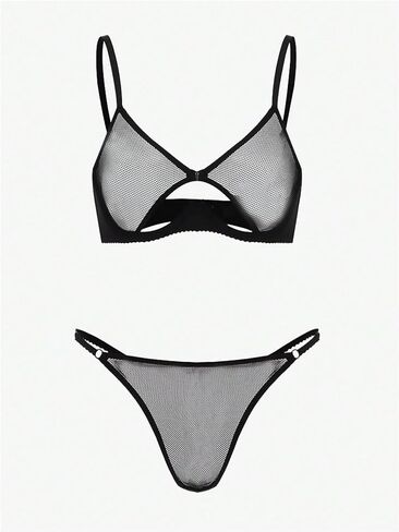 Women's 2 Piece Lingerie Set Sheer Mesh Cut Out Wireless Bras and Panty Set in Saudi Arabia