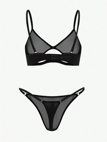 Women's 2 Piece Lingerie Set Sheer Mesh Cut Out Wireless Bras and Panty Set in Saudi Arabia